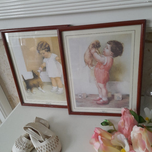 Vintage pair nursery wall prints Bessie Pease Gutmann 