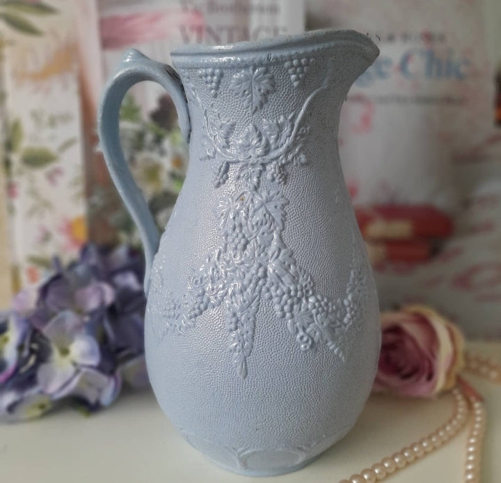 Art Nouveau Pale Blue Jug With Relief Flowers