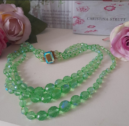 Vintage Green Crystal Triple Strand Necklace