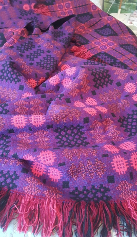 Purple & Pink Welsh Tapestry Blanket