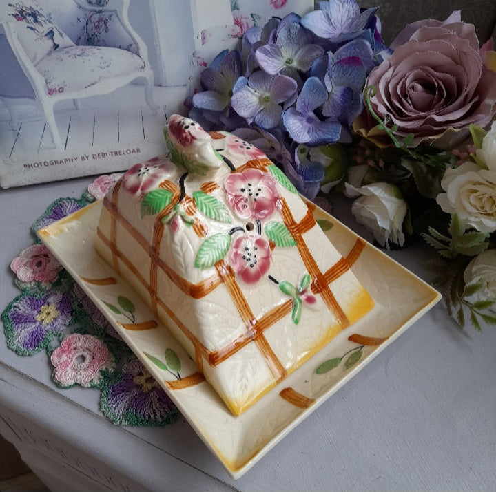 Art Deco Floral Butter Dish