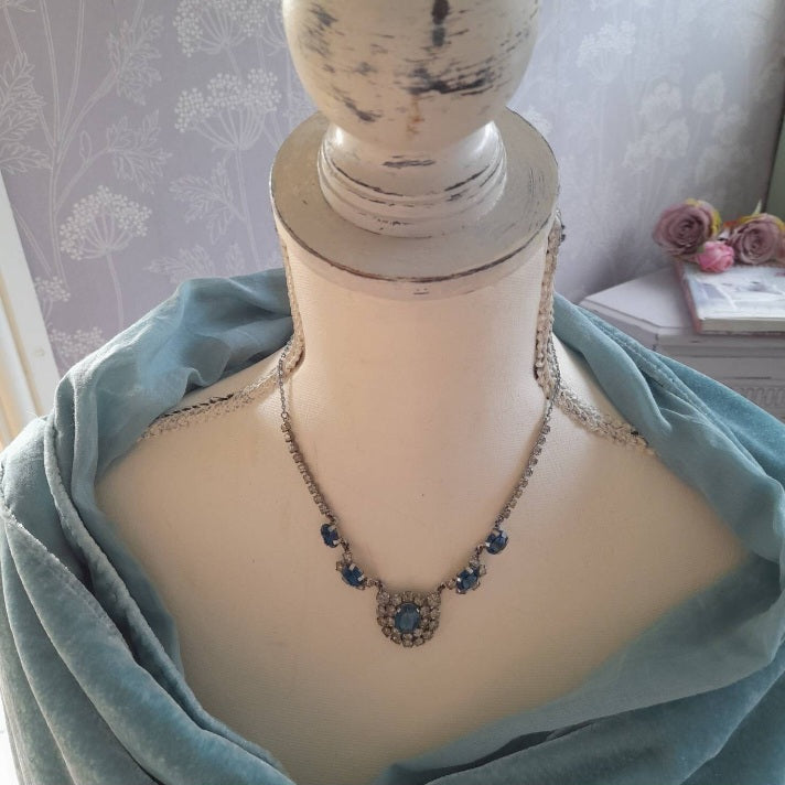 Art Deco Sapphire Blue & Crystal Graduating Necklace