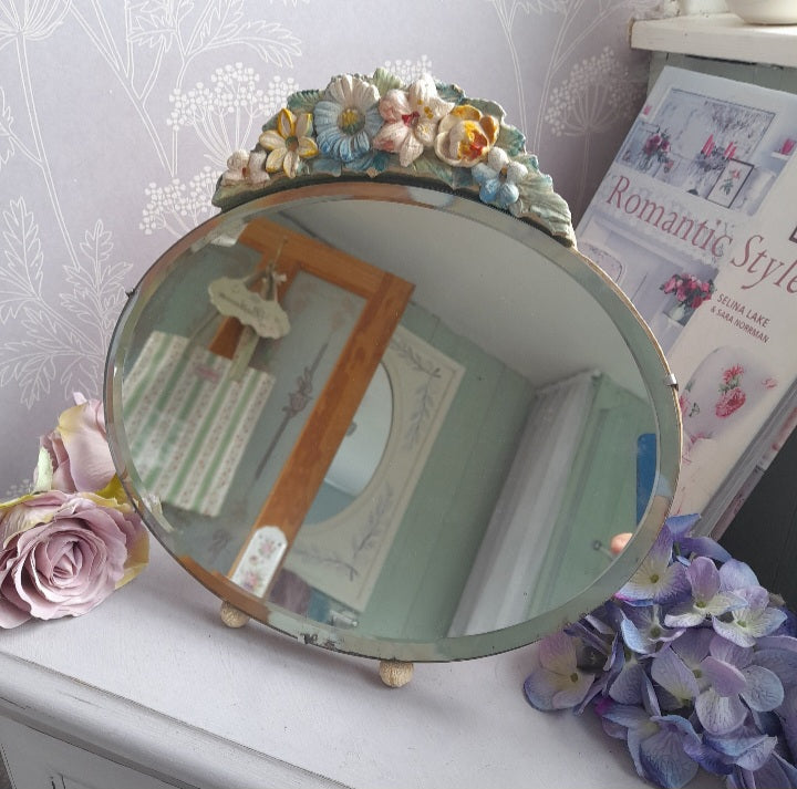 Art Deco Barbola Mirror Pastel Flowers