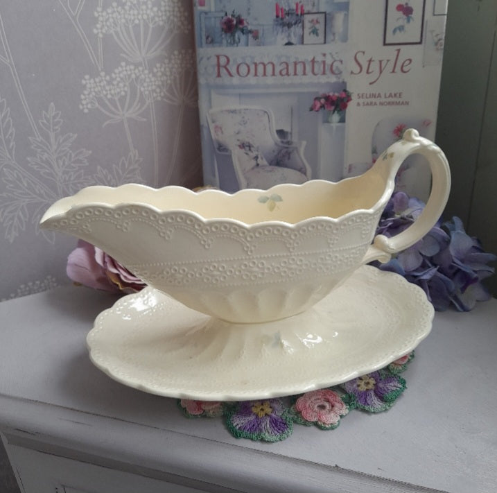 Antique Spode Cream Lace Jewel Gravy Boat