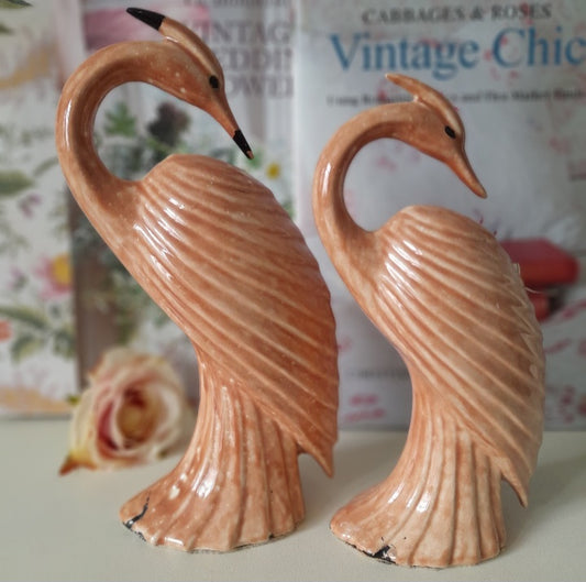 Art deco pair peach bird figurines