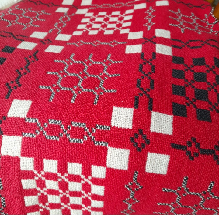 Vintage Red White & Black Welsh Blanket Large Double King Size