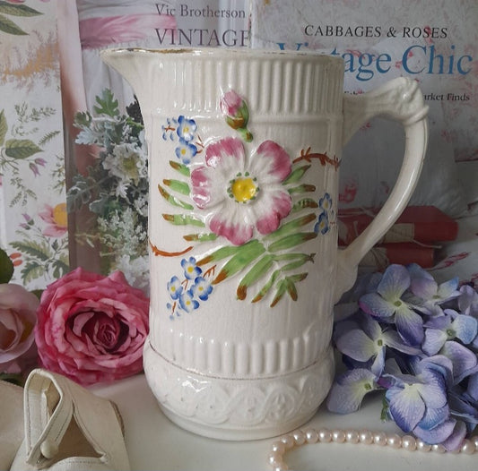 Pretty Floral Relief Staffordshire Jug