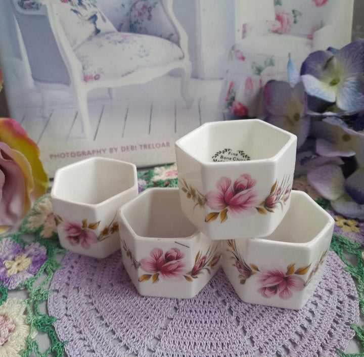 Vintage Set of 4 Bone China Floral Napkin Rings