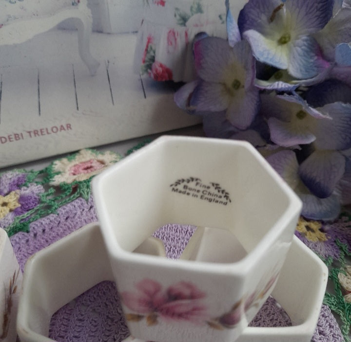 Set of 4 Bone China Floral Napkin Rings or Serviette Holders