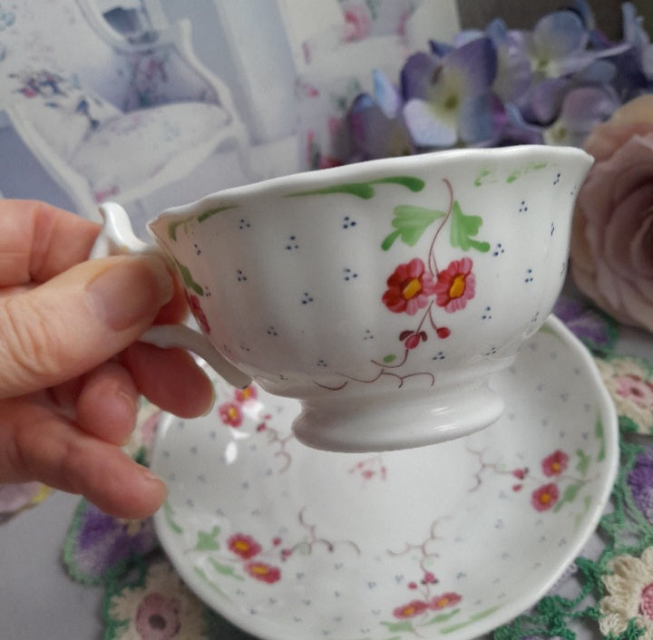 Victorian Footed Tea Cup & Saucer With Floral Rose Design