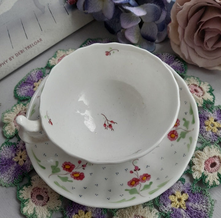 Victorian Footed Tea Cup & Saucer With Floral Rose Design