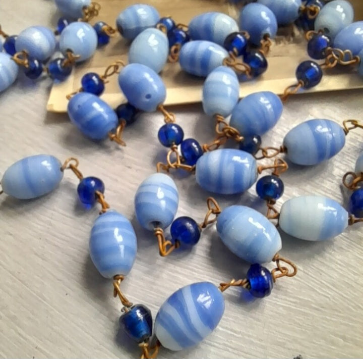 Art Deco Venetian Glass Blue Beaded Flapper Necklace