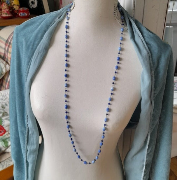 Art Deco Venetian Glass Blue Beaded Flapper Necklace