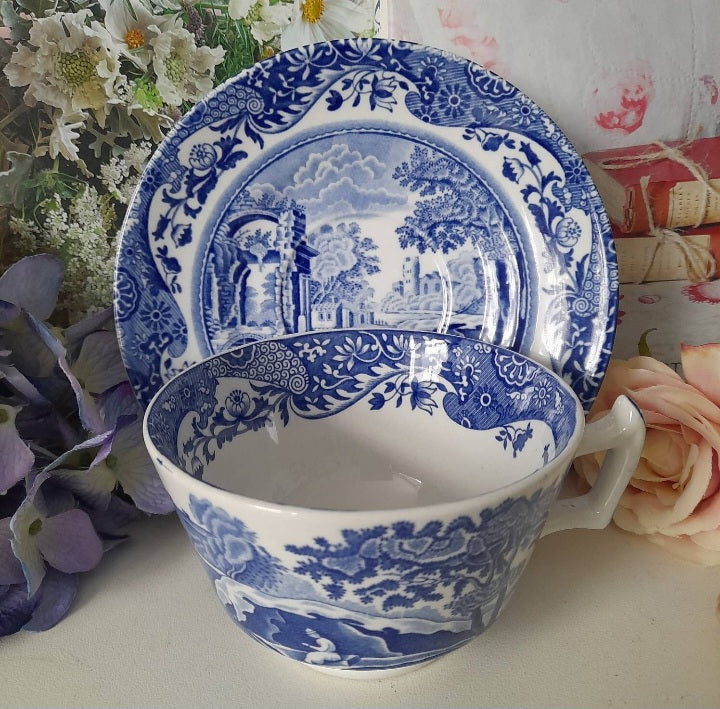 Vintage Spode Italian Blue & White Large Tea Cup & Saucer