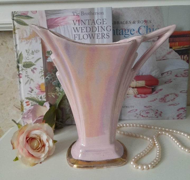 Art Deco Peach Pink Angular Lustreware Jug