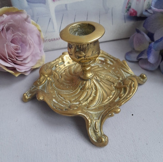 Antique Art Nouveau Brass Candle Holder With Handle