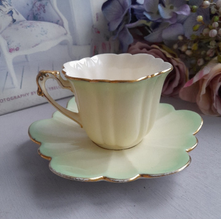 RARE Foley Wileman Pre Shelley Tea Cup & Saucer in Pale Green Petal Design 208329