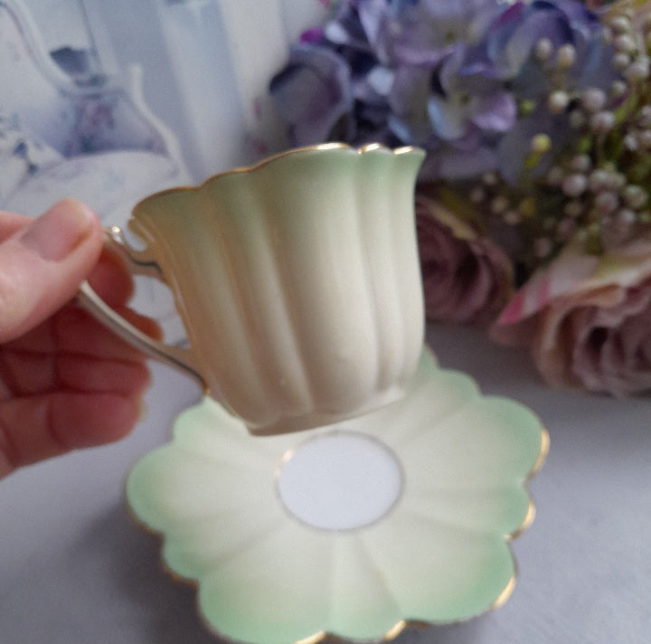 RARE Foley Wileman Pre Shelley Tea Cup & Saucer in Pale Green Petal Design 208329