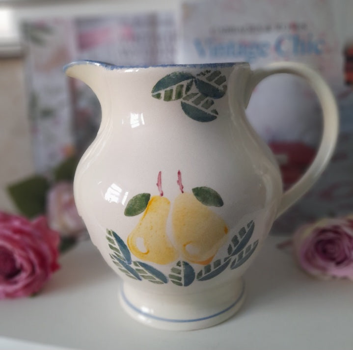 Large POOLE Pottery Jug in 'Dorset Fruits' Yellow Pear Spongeware Pattern