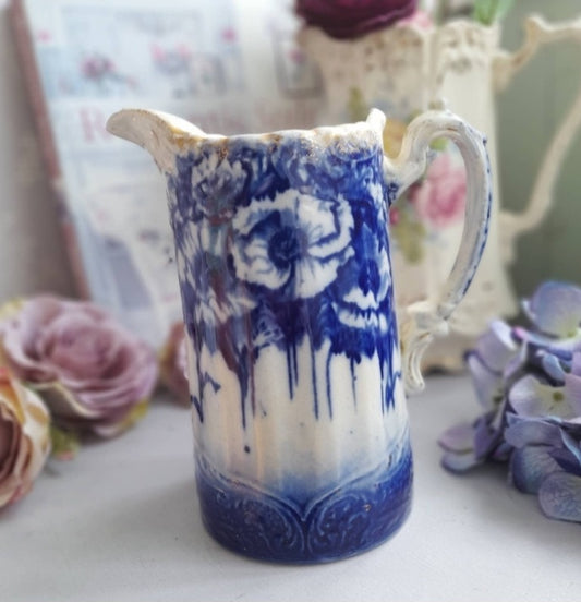 Art Nouveau Blue & White Floral Jug