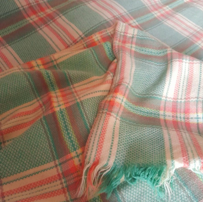 Welsh Blanket, 1950s Vintage Carmarthenshire Bedspread, Pretty Pastel Throw, Made in Wales,  Welsh Gift