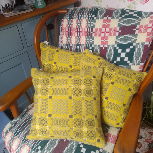 Special Order for Sarah 3 x Melin Tregwynt Mustard/Grey Reversible Cushions 16"