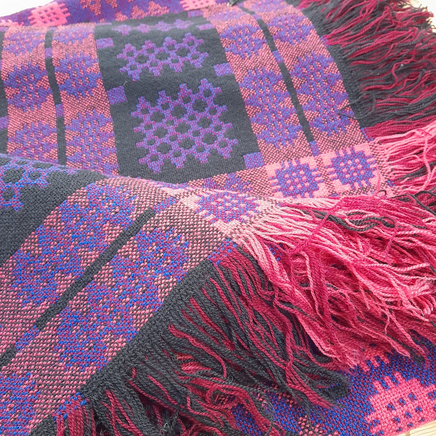 Vintage Welsh Tapestry Blanket in Purple Pink & Black by Derw Mill