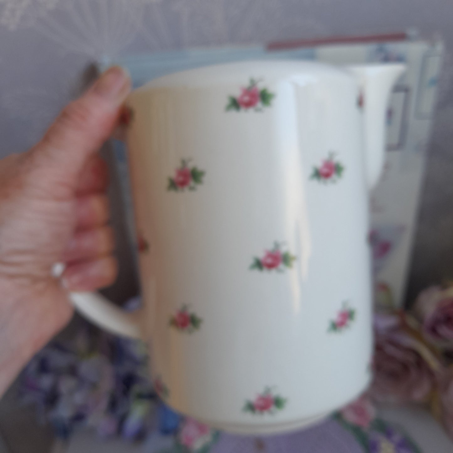 Darling Pink & White Floral Victorian Jug With Rosebuds by Bristol