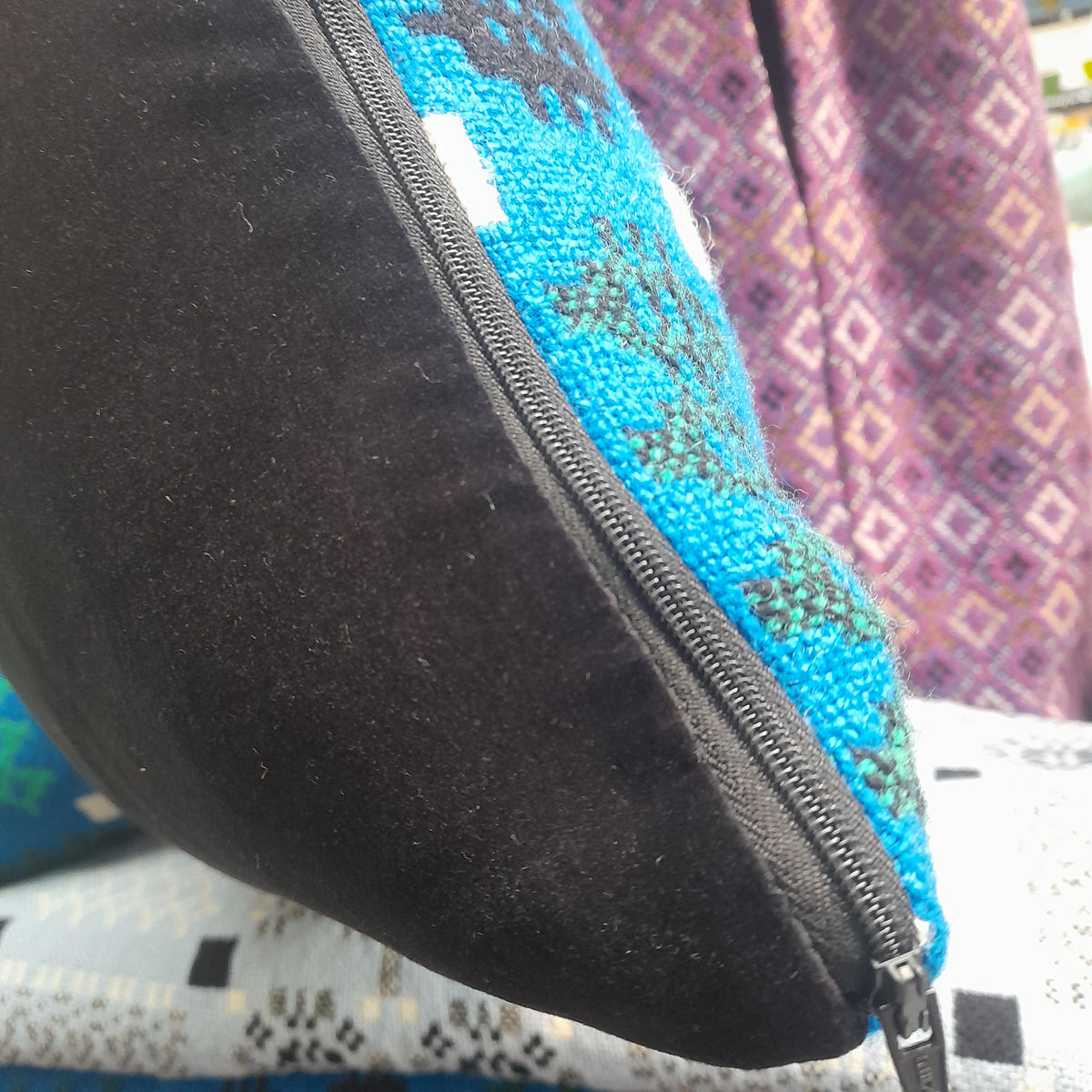 PAIR Handmade Welsh Blanket Cushions in Cobalt Blue, Green, Black & White 18"