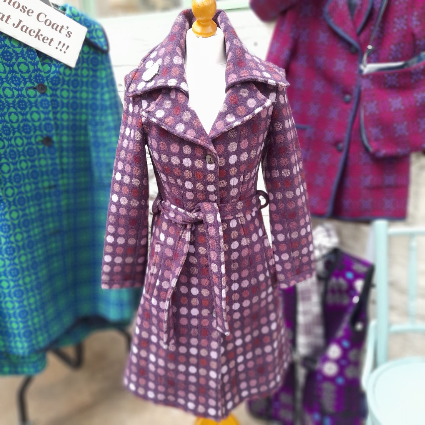 Vintage Welsh Tapestry Purple Spotty Coat by Melin Tregwynt Size 8 to 12ish