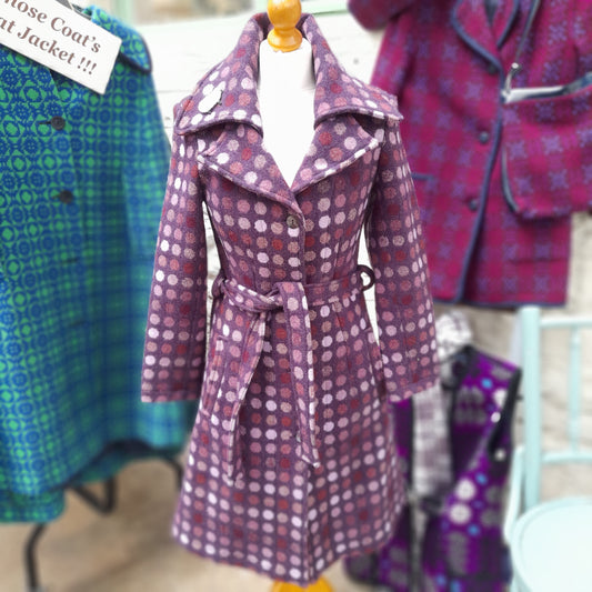 Vintage Welsh Tapestry Purple Spotty Coat by Melin Tregwynt Size 8 to 12ish