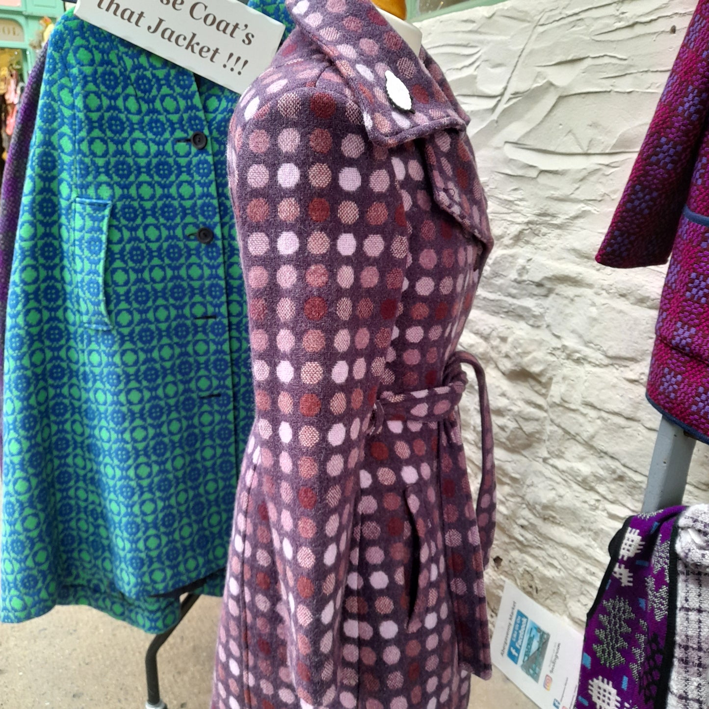 Vintage Welsh Tapestry Purple Spotty Coat by Melin Tregwynt Size 8 to 12ish