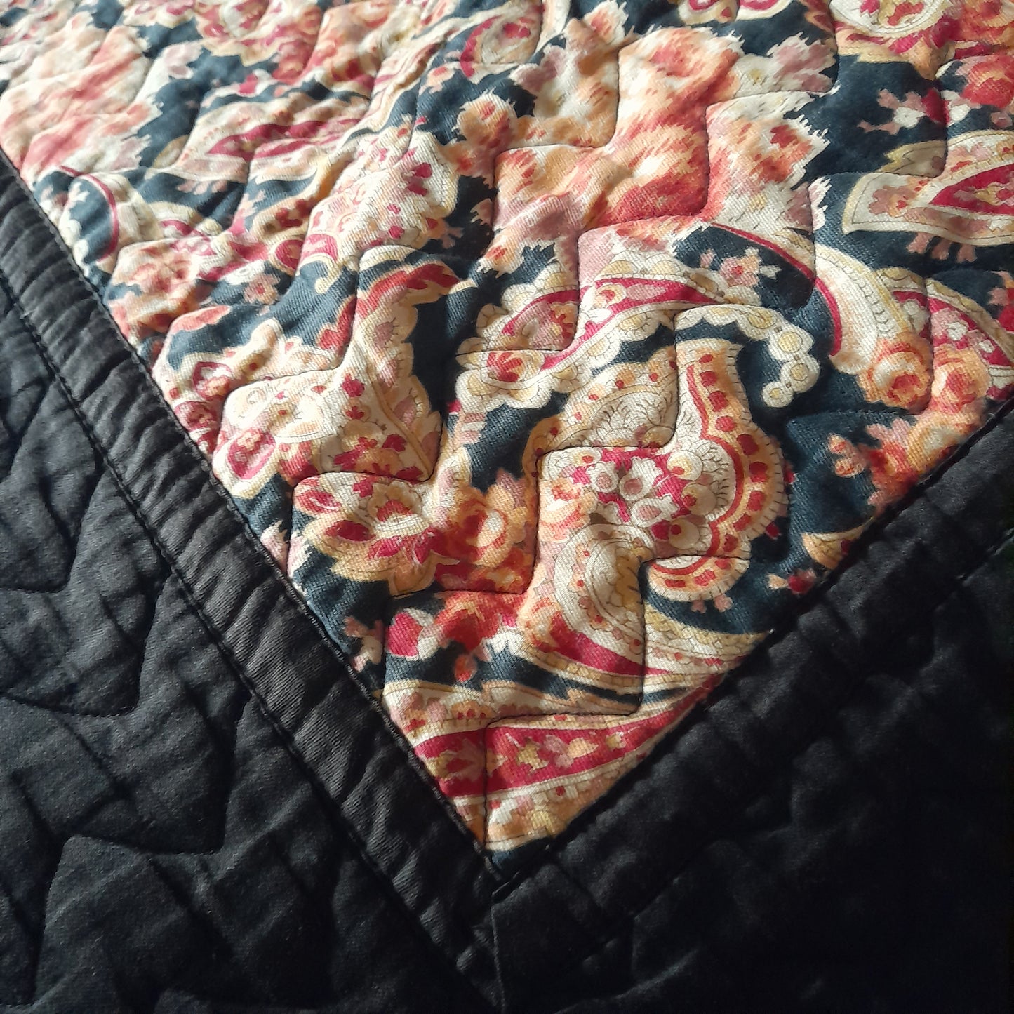Art Deco Antique Black & Burnt Orange Paisley Quilt Reversible