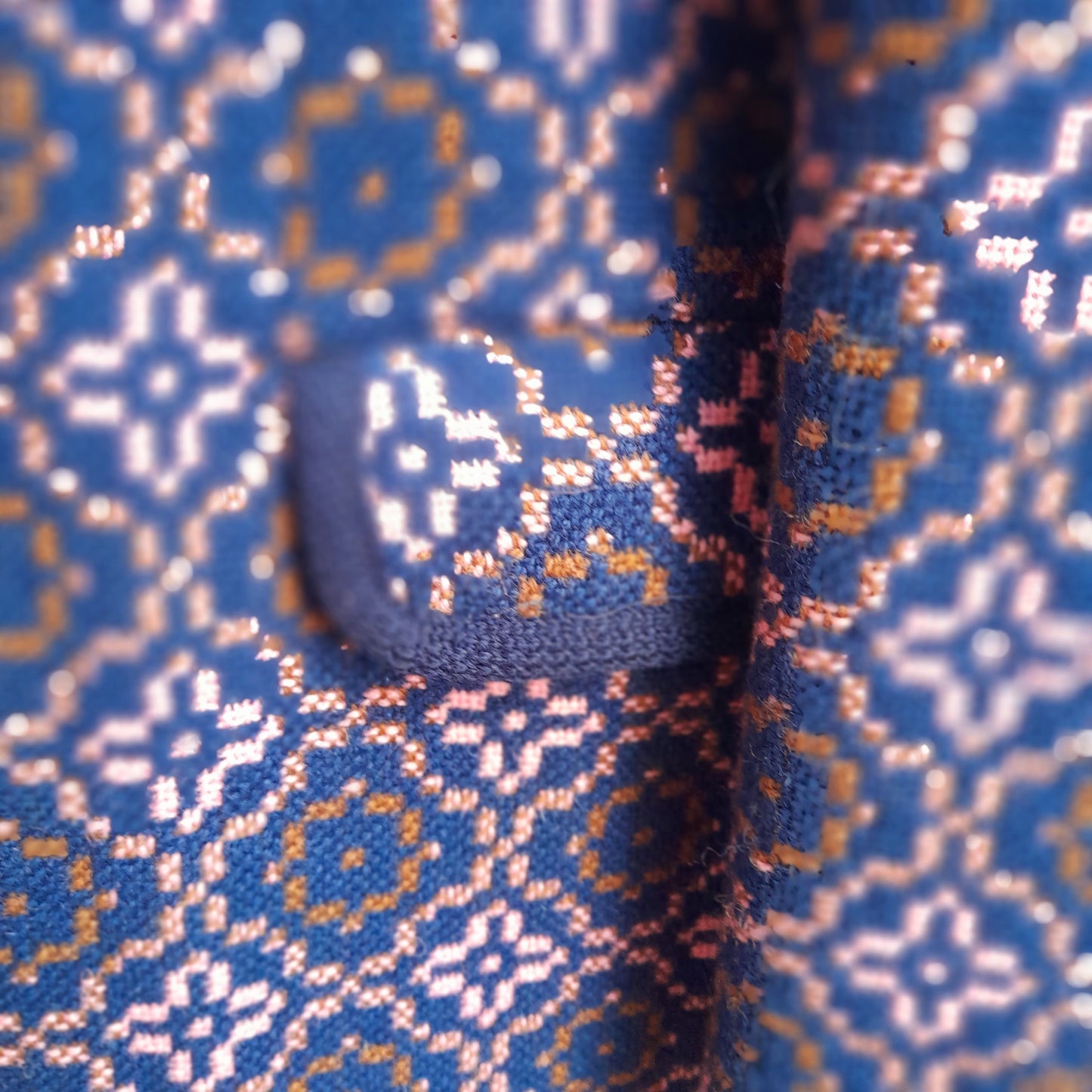 Vintage Full Length Welsh Tapestry Coat in Navy Blue Brown & Pink Unworn