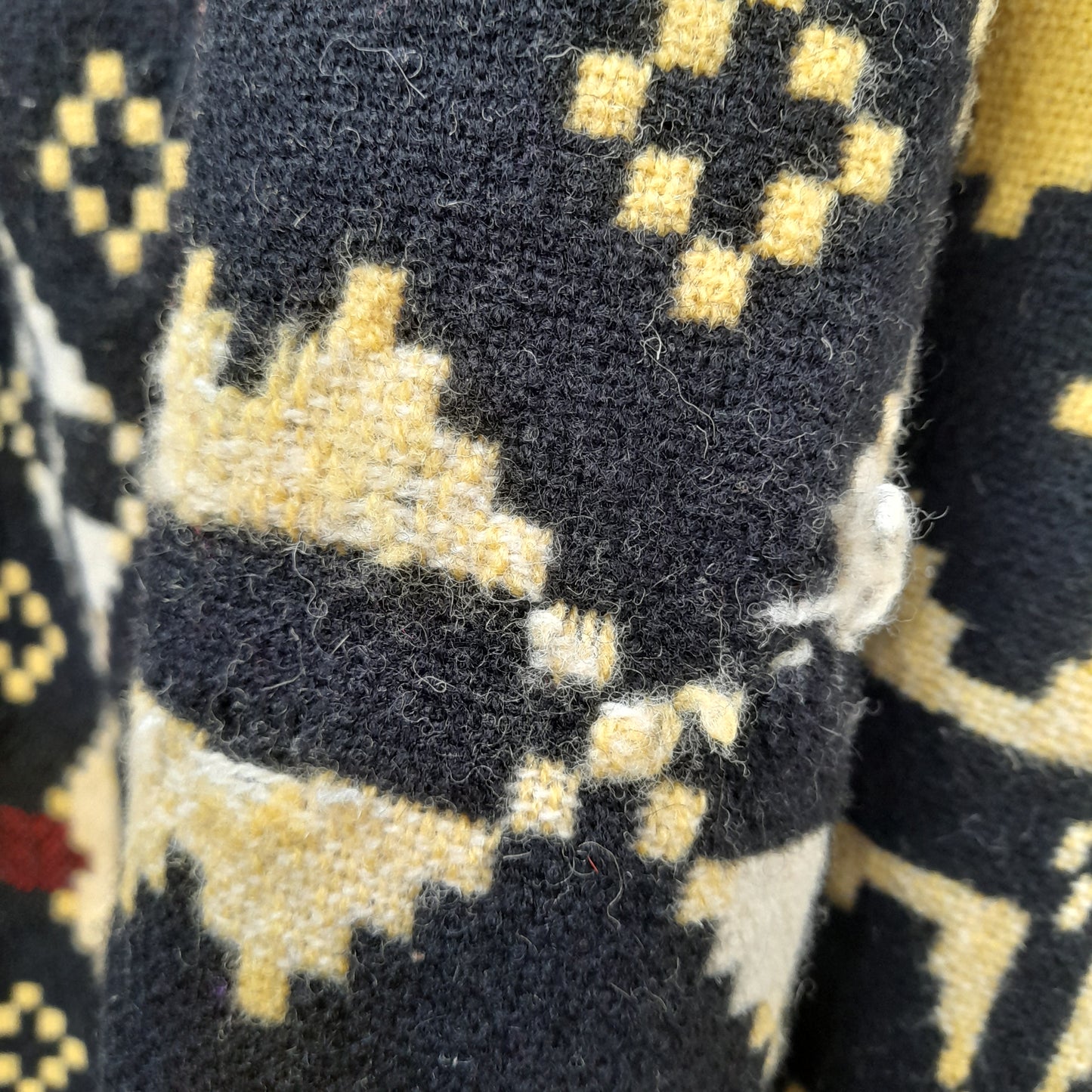 Antique Welsh Blanket in Black Red & Yellow by Brynkir Mill
