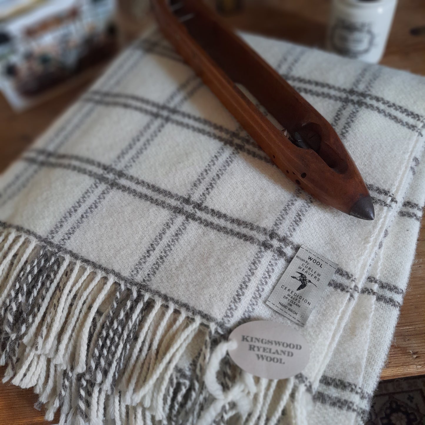Handwoven Welsh Blanket in Natural Undyed Natural Wool in Cream & Brown by Curlew Weavers