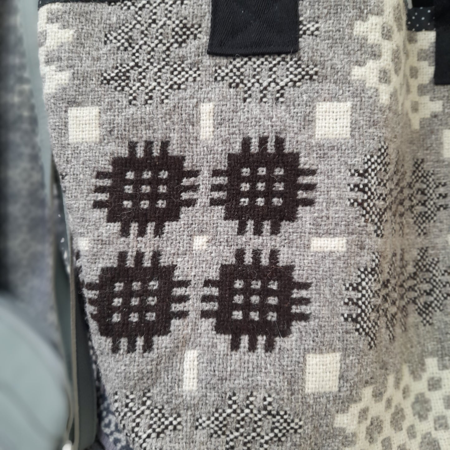 Handmade Welsh Tapestry Blanket Shoulder Bag/Shopper in Grey, Black & White by Welsh Tweed