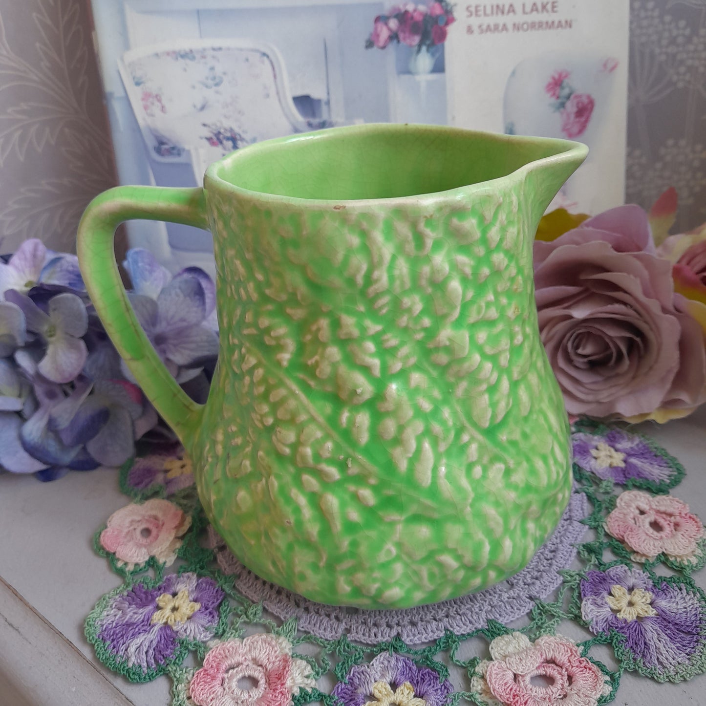 Vintage Green Cabbage Ware Jug