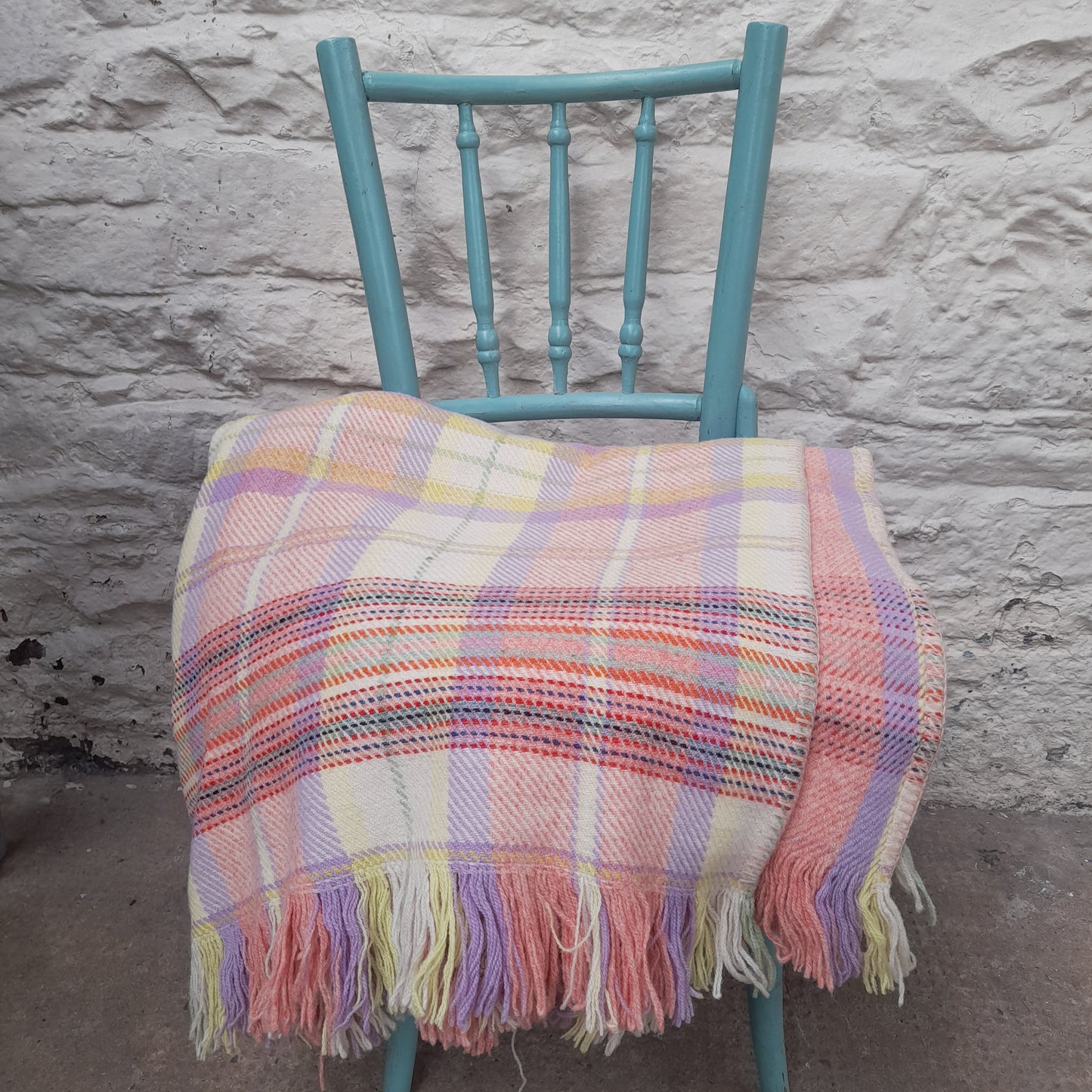Vintage Cwmgwili Welsh Blanket in Pretty Pastels