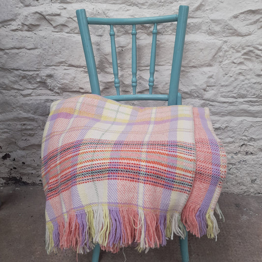 Vintage Cwmgwili Welsh Blanket in Pretty Pastels