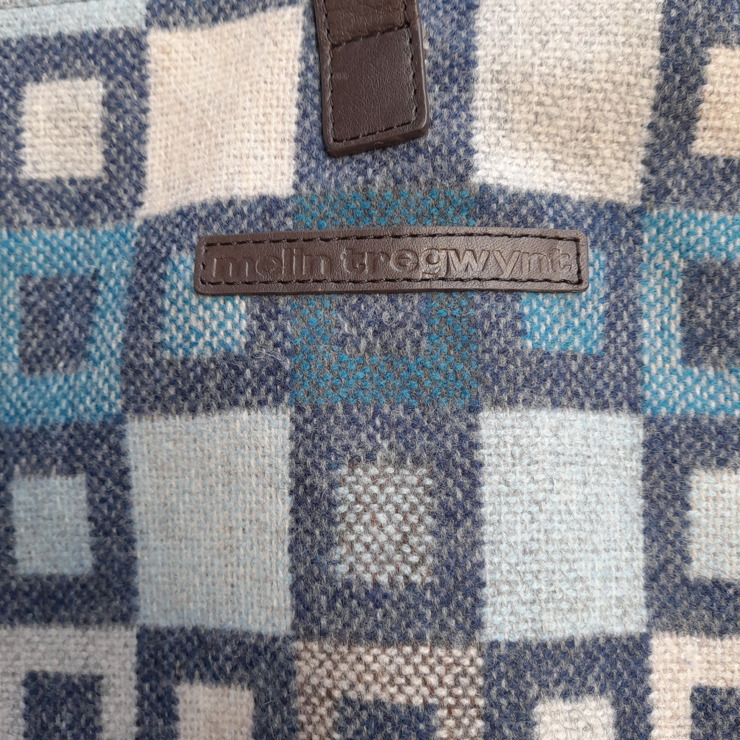 Welsh Tapestry & Leather Handbag in Blue & Grey 'Madison' by Melin Tregwynt