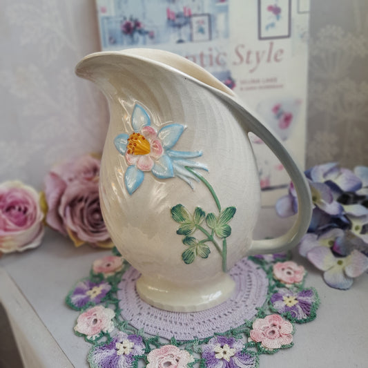 Vintage Grey Shorter & Son Art Deco Hand-Painted Floral Jug – Staffordshire Pottery, England (c. 1930s-1940s)