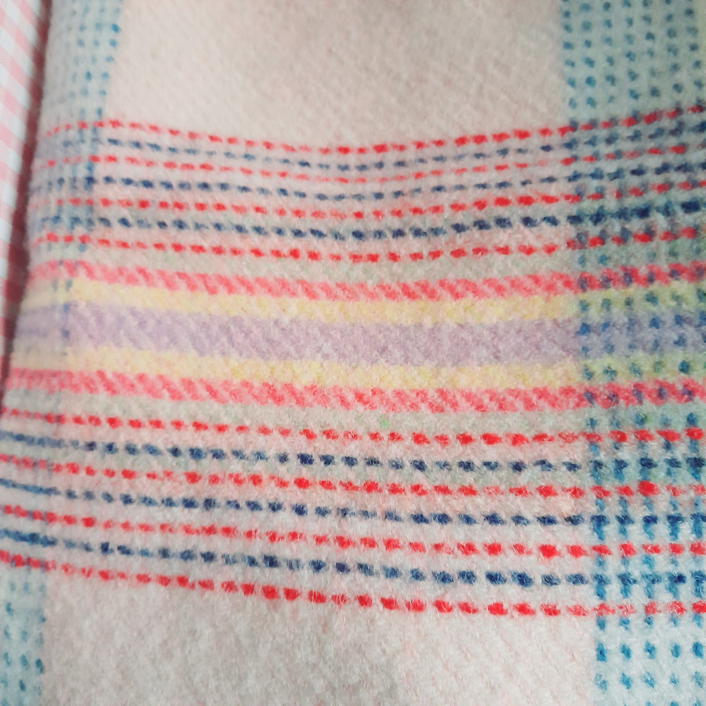 Vintage Welsh Blanket in Pretty Pastel Plaid Checks in Pink Lilac Blue & Pop of Red