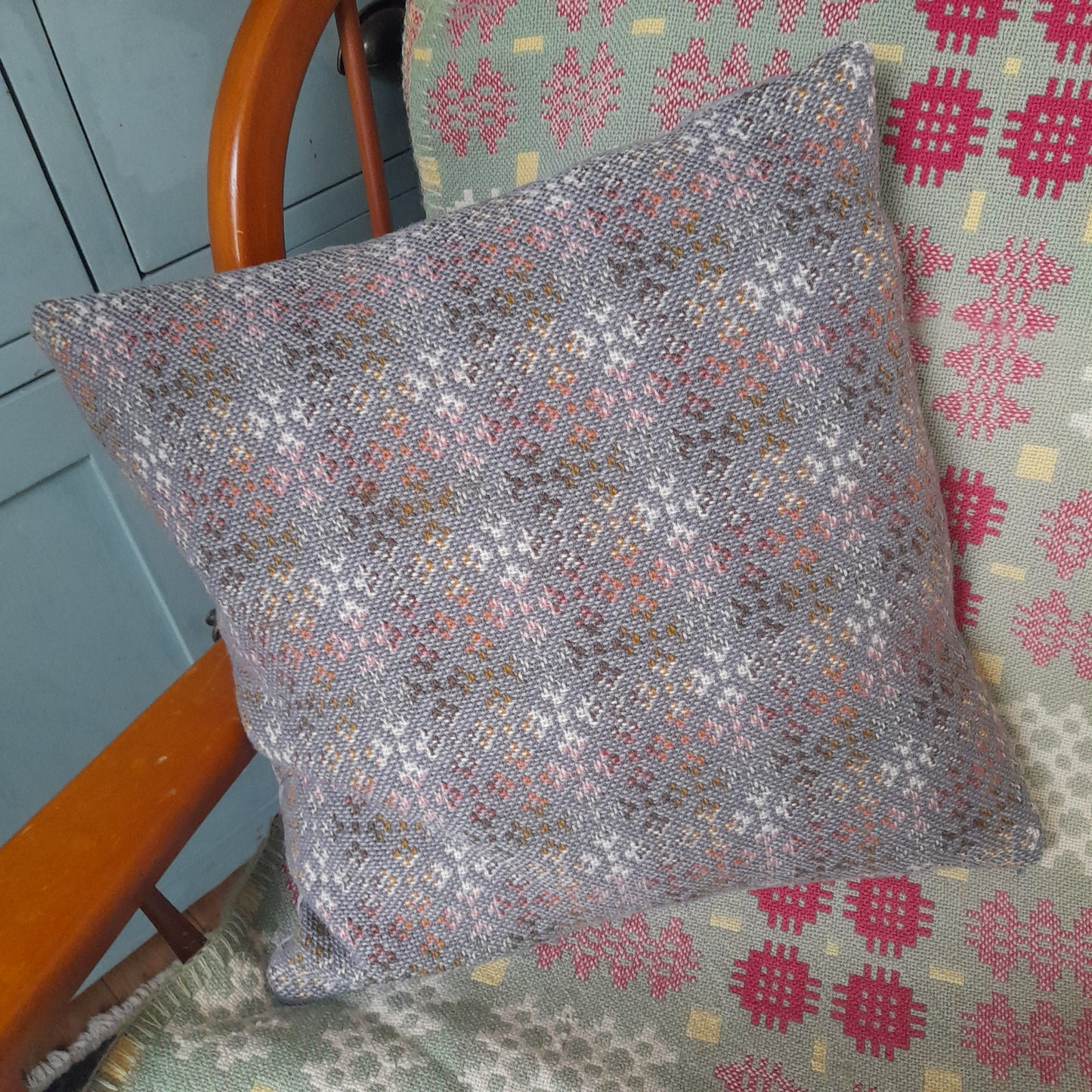 PAIR Handmade Cushion Made From Vintage Welsh Wool Tapestry in Grey 18"