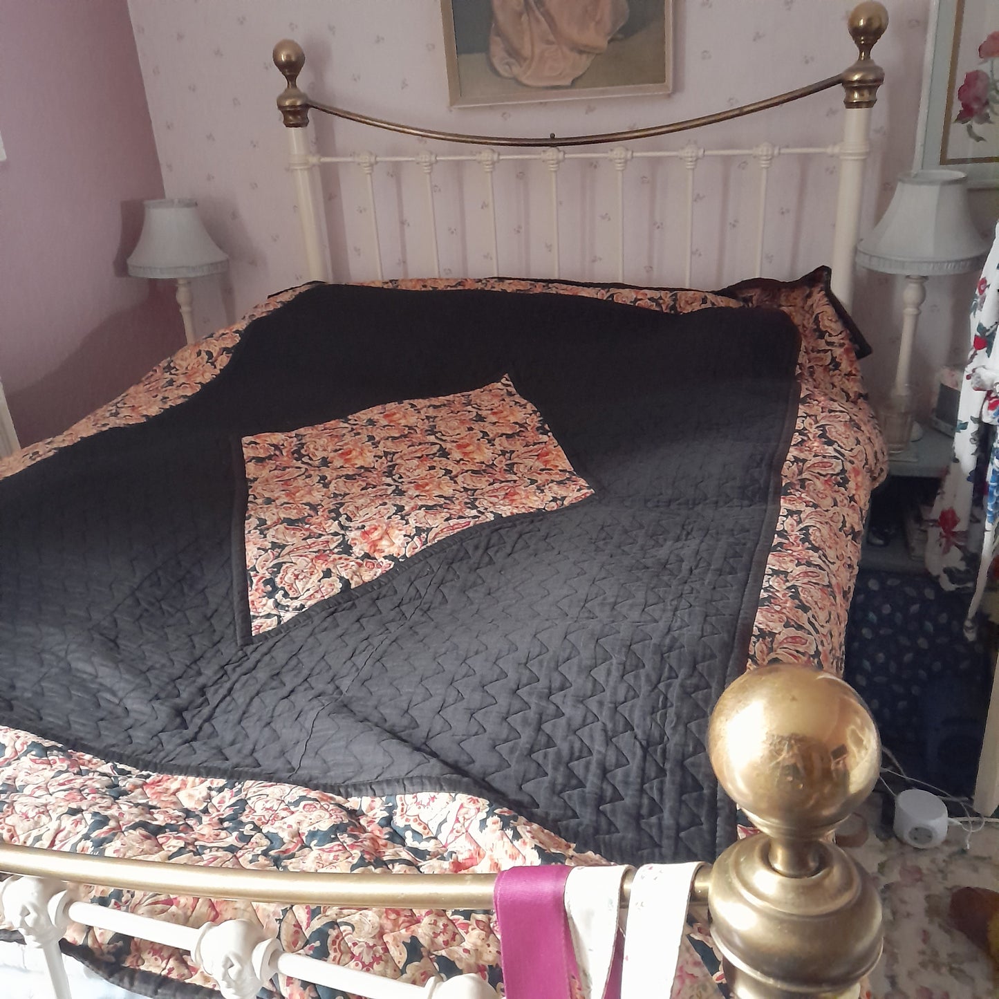 Art Deco Antique Black & Burnt Orange Paisley Quilt Reversible