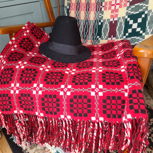 Welsh Tapestry Blanket in Red White & Black Rare 'Pennsylvania' Design