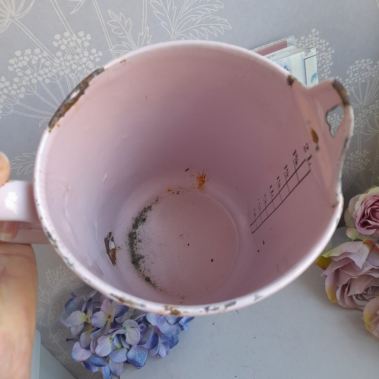 Antique Pale Pink Rustic French Enamel Water Dispenser, Brocante Style Display Will Wall Hang