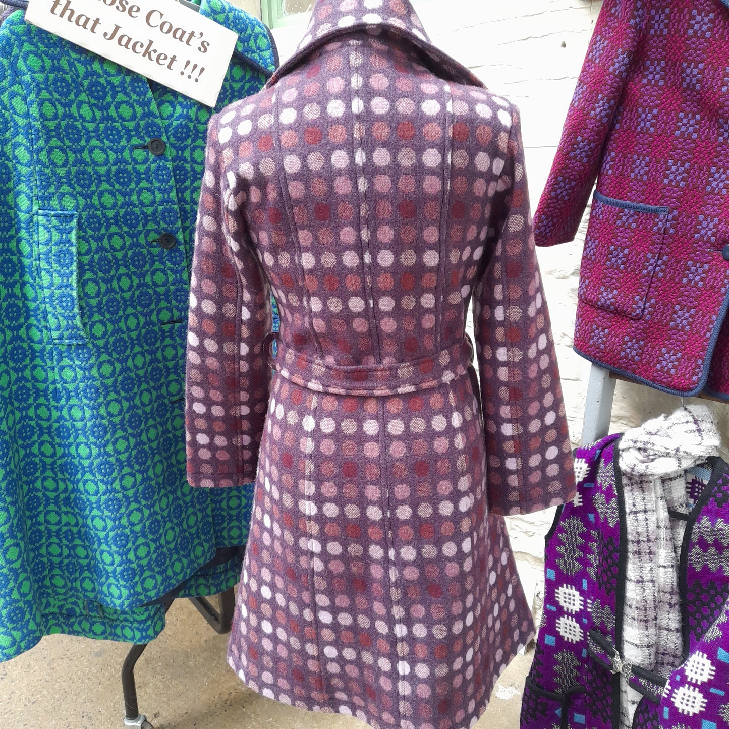 Vintage Welsh Tapestry Purple Spotty Coat by Melin Tregwynt Size 8 to 12ish