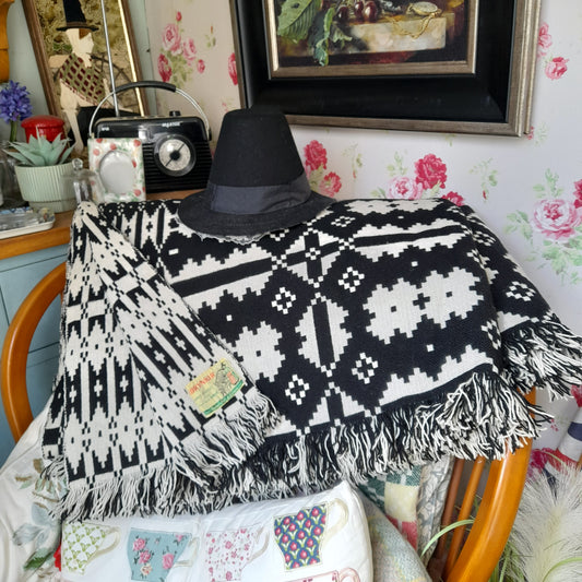 Welsh Tapestry Blanket in Black & White by Brynkir Mill 