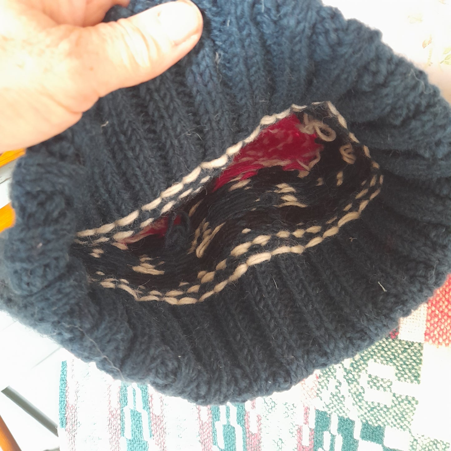 Hand Knit Woollen Sheep Bobble Hat in Pink Navy White & One Black Sheep